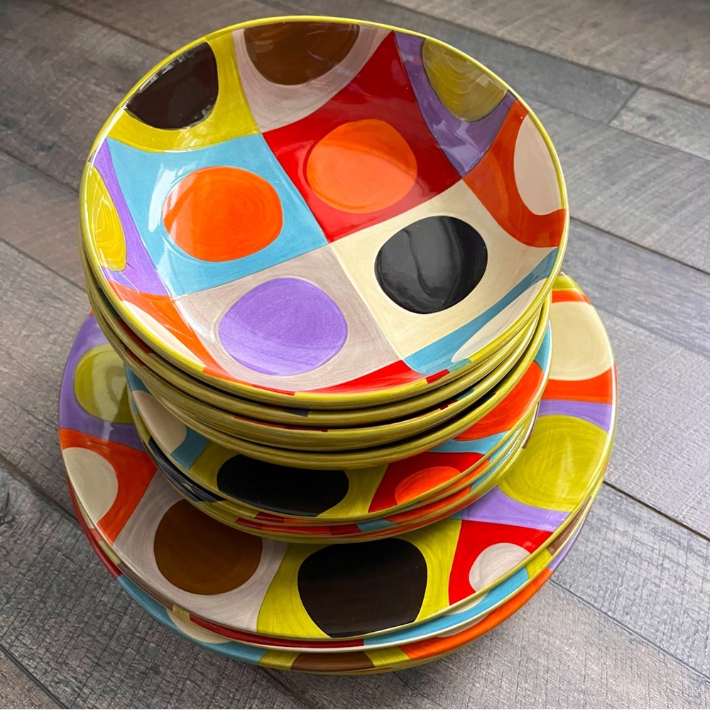 Pier 1 (12 PC) Retired Urban Dot Earthenware Dishes